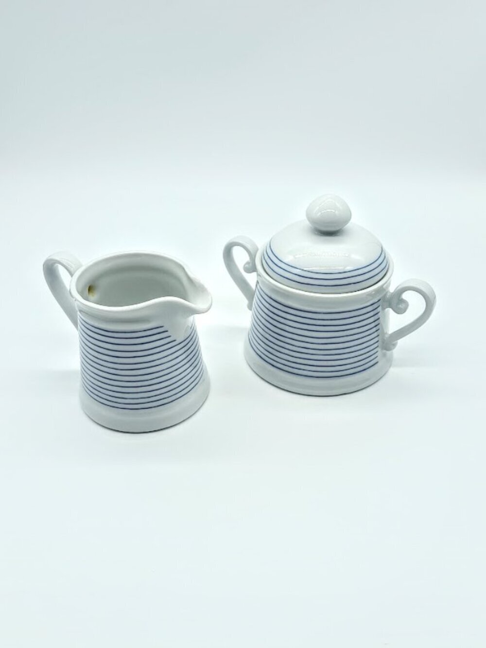 Crate & Barrel Södahl Monaco Blue White Stripe Porcelain Sugar & Creamer